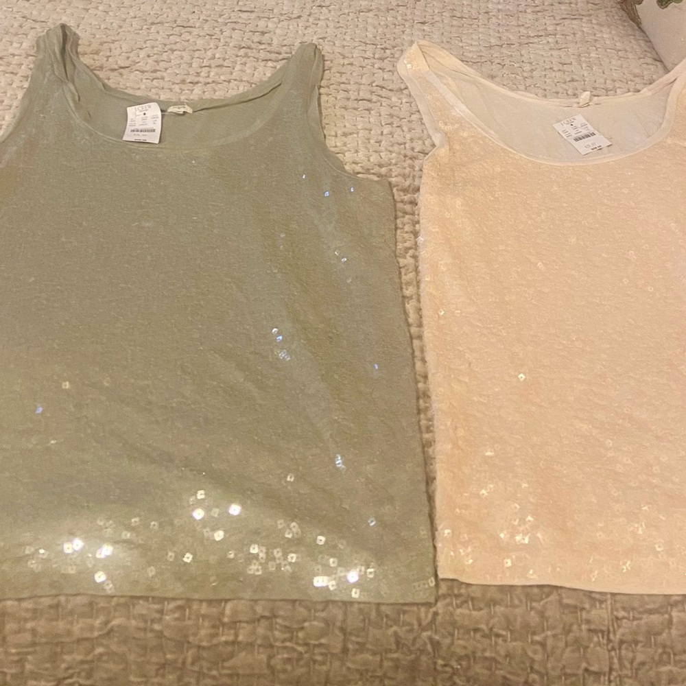 J Crew Sequin Tank Tops Set - Olive Green, Beige, Navy Blue and Oatmeal Size XL